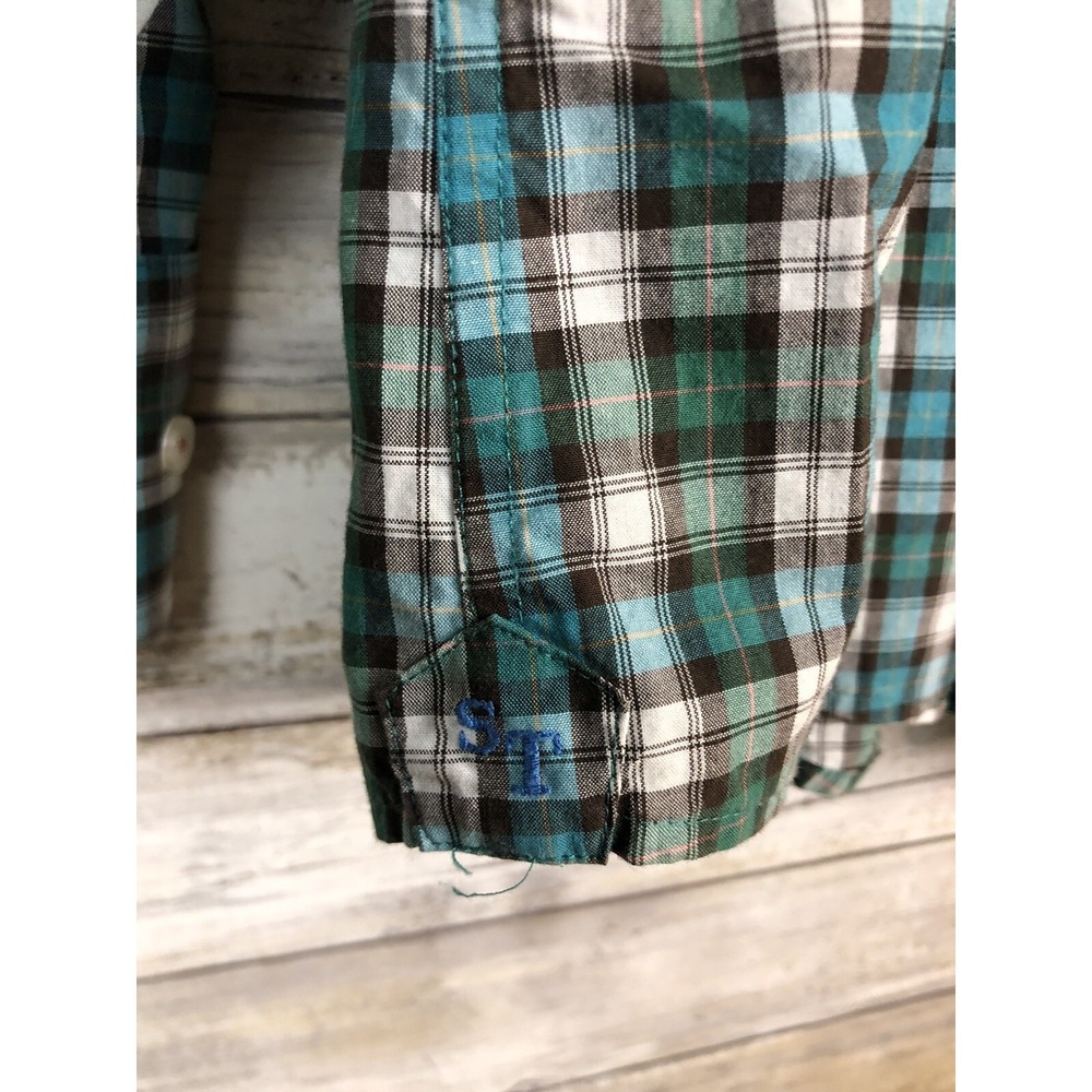 Southern Tide Shirt Green Brown Plaid Tailored Fit Button Down Mens Medium M - Picture 3 of 7